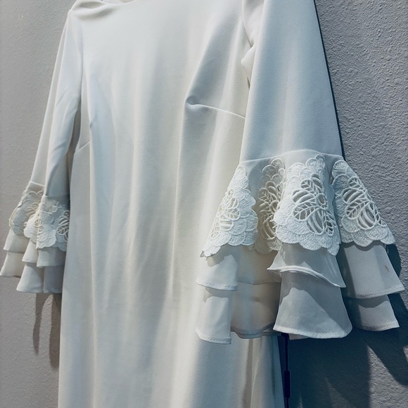 🤍 Calvin Klein Cream Ruffle‑Sleeve Lace Dress — Size 6 (NWT) - Picture 6 of 13